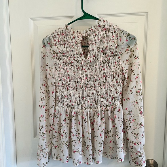 Floral Smocked Blouse - White and Pink - Picture 3 of 3